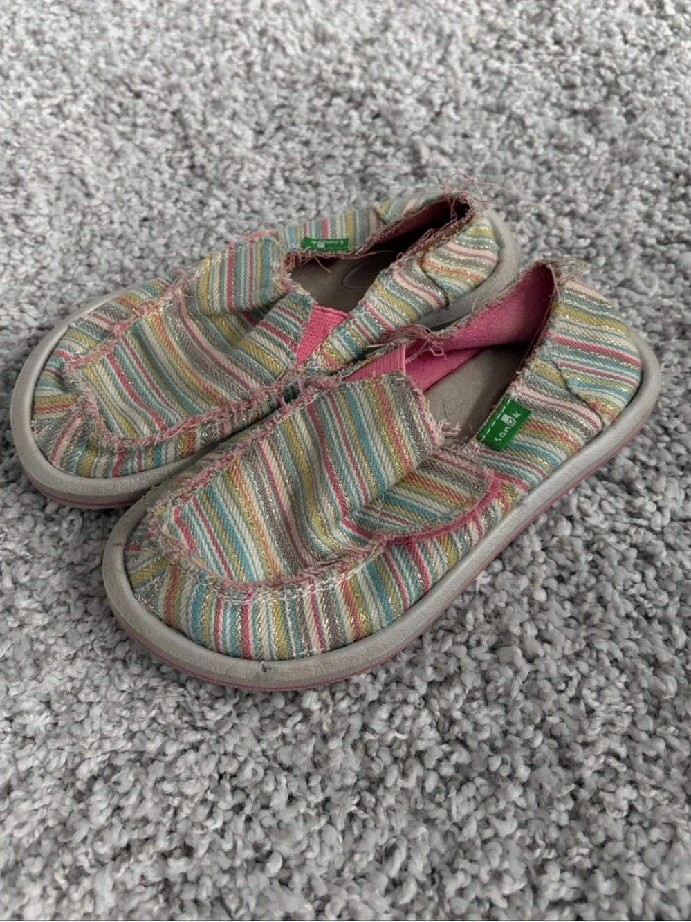 Sanuk Kids Multi-Stripe Canvas Slip-On Sneakers in Pink Accent